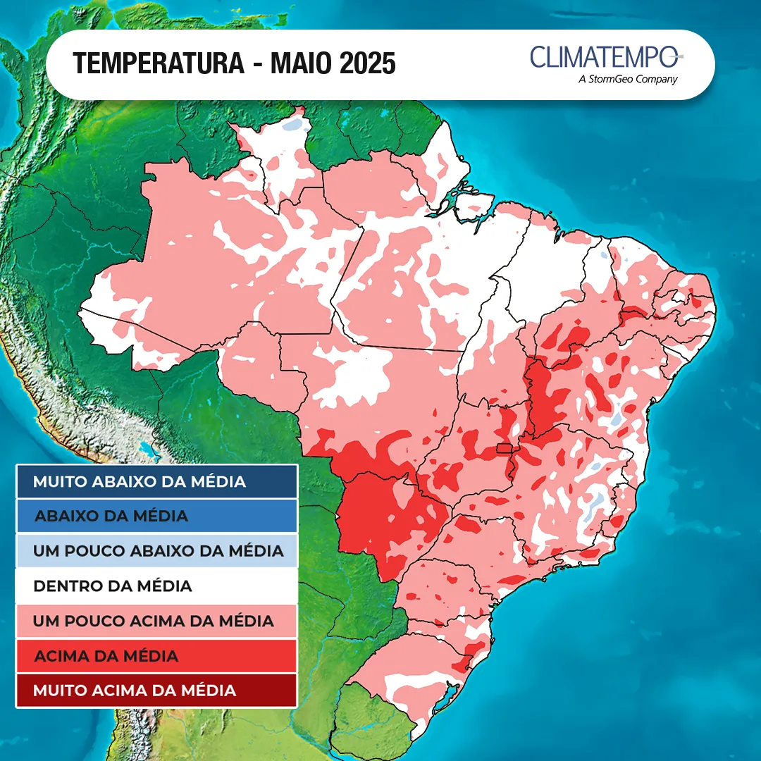 A imagem mostra as áreas em alerta para temperaturas elevadas